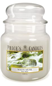 Price's Candles - Vela perfumada en vaso de cristal medio con tapa de cristal, almizcle blanco.