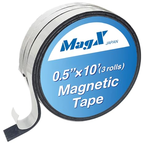 MagX Magnetband mit Klebstoff, 1,3 cm × 3 m (3 Rollen), ultradick 1,5 mm, Magnetstreifen mit selbstklebendem, flexiblem Magnetrollenband, abziehen und aufkleben, anisotrope starke Magnete, Bürobedarf