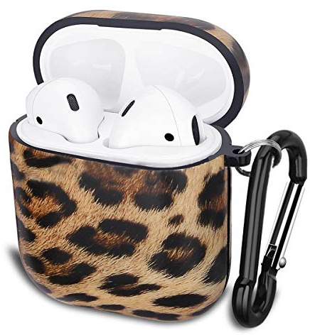 Ladecase für Airpods Hülle Case,mit Karabiner Bunte Kunst Gemalt Muster Hart PC Ultradünnes Zweiteilige Hülle Cover Ladecase Staubdichtes Case Schutzhülle für Airpods 1 & 2,Gelber Leopard