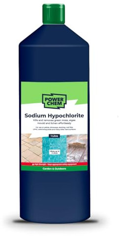 1L Sodium Hypochlorite 15% HIGH Strength Patio Block Paving Driveway Cleaner Washer | Algae Weed Moss Mould Blackspot & Lichen Killer Remover | Chlorine Shock Treatment of Pools & Hot Tubs
