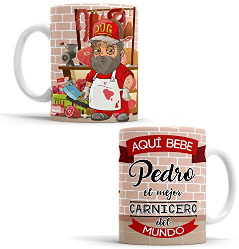 OyC Taza para El Mejor Carnicero del Mundo - Regalo Original y Creativo Con Frase y Dibujo Personalizado