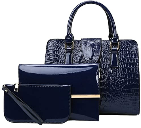 NIYUTA Donna Borse a mano Moda pelle verniciata Borse a spalla Modello coccodrillo Borse a tracolla Borse Tote 3 pz blu