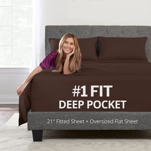 Bettwäsche-Sets für Queensize-Betten mit extra tiefen Taschen, 53,3 cm, 4-teiliges Set mit Bettlaken und Kissenbezügen sowie einem übergroßen Bettlaken, 45,7 – 58,4 cm, Kissenbezüge für