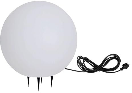 Trango 1er Set 250W IP65 Gartenkugel 25cm Durchmesser in Weiß matt *SNOW* inkl. ca. 5 Meter IP44 Kabel mit 1x E27 Fassung, Kugelleuchte, Gartenleuchte, Leuchtkugel, Außenleuchte ohne Leuchtmittel