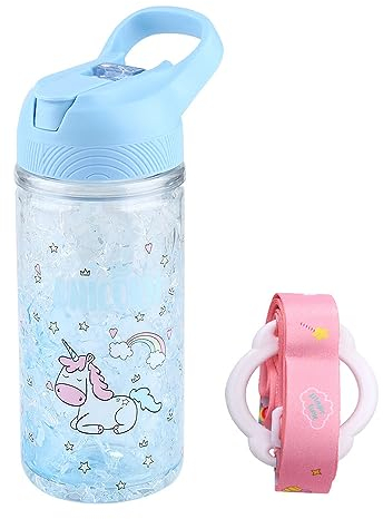 XinHuiGY Licorne L'eau Bouteilles pour Filles, tasse avec Paille et Sécurité Fermer à clé, Rose Extérieur Intérieur L'eau Bouteille, 400 ml / 13,5 oz pour l'école enfants fille Licorne amant (Bleu)