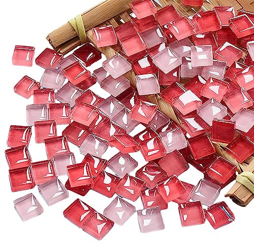 Lot de 225 carreaux de mosaïque en verre de cristal pour décoration de la maison, loisirs créatifs, assiettes, cadres photo, pots de fleurs - Carreaux carrés de 1 x 1 cm (couleur rouge)