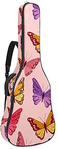 107 cm Gitarrentasche Gitarrentasche Rucksack für E-Gitarre, Akustik-Bass, Konzertgitarre, Ukulele, Mandoline, fliegende rote lila Schmetterlinge