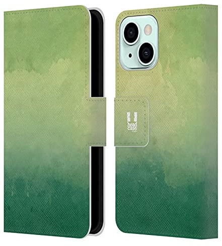 Head Case Designs Green Watercoloured Ombre Leather Wallet Case Compatible With Apple iPhone 13 Mini