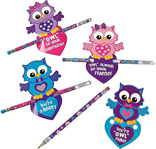 HAPPY DEALS ~ Eulen-Bleistifte und Valentinstagskarten-Set (24 Valentinstags-Eulen-Bleistifte und 24 Karten)