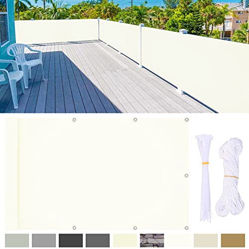 YangAera Balkon Sichtschutz, 80 x 900cm Balkonabdeckung mit Ösen und Kabelbinder, Blickdichte Wasserfest Windfest und UV-Schutz Balkonverkleidung, für Balkongeländer Terrasse Garten (Weiß)