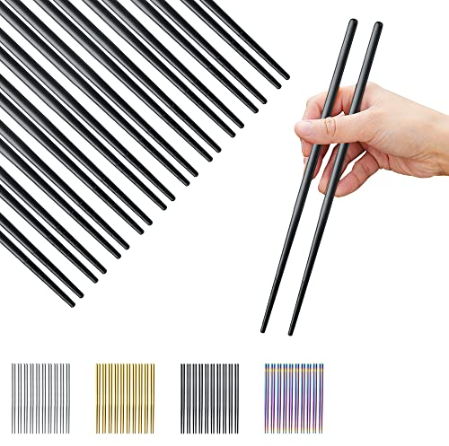 Evanda Black Chopsticks 10 Pair Reusable Chop Sticks Metal Chopsticks, Stainless Steel Black Titanium Plating Chopstick Easy Clean Dishwasher Safe