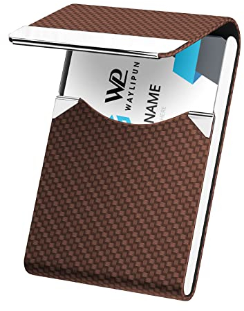 Waylipun porta biglietti da visita, Porta biglietti da visita in pelle PU, Porta Biglietti da Credito in Acciaio Inox con fibbia magnetica per Uomini e Donne, per viaggi e affari - caffè