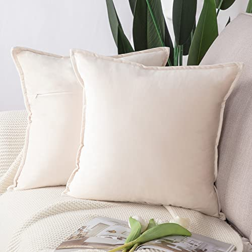 MADIZZ 2er set Samt Dekorativ Zierkissenbezüge Luxus Stil Kissenbezug für Sofa für Schlafzimmer Beige 50x50 cm Quadrat
