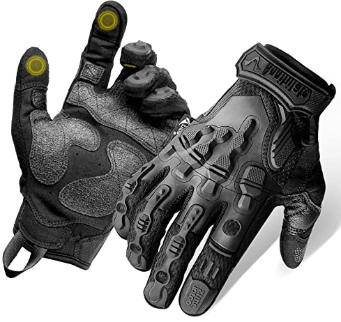 ZUNE LOTOO Tactical Gloves for Men, Touchscreen Motorcycle Gloves Padded Finger Impact Protection, Black Leather Safety Work Gloves Cut Resistant for Paintball Airsoft Range Skeleton Women Large