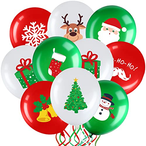 Suilung 45 Stück Weihnachten Luftballons, 12 Zoll Weihnachten Latex Ballons Rot Grün und Weiß Ballons Weihnachtsbaum Elf Weihnachtsmann Ballon für Weihnachten Geburtstag Party Deko Gastgeschenke