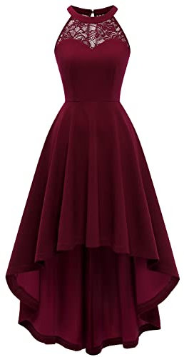 Bbonlinedress Robe Femme Chic et Elegant Robe Cocktail Mariage de Soirée Asymétrique pour Cocktail Bal de Promo Guinguette Demoiselle d'honneur Burgundy L