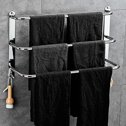 Yeegout Porte-Serviettes en Acier Inoxydable à 3 Niveaux sans perçage pour Porte-Serviettes pour Salle de Bain Cuisine et Toilettes 50cm Argent