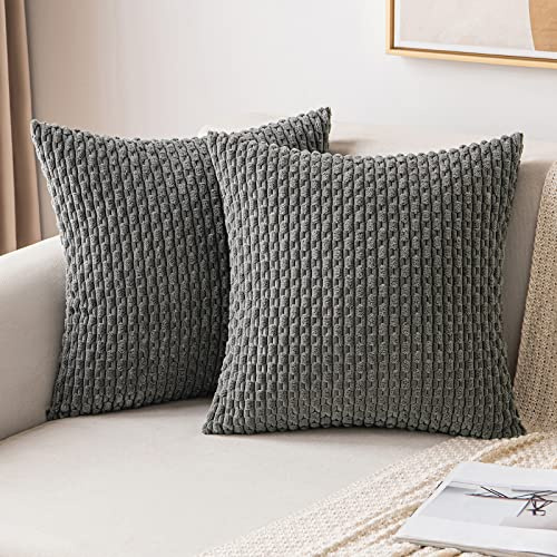 MIULEE 2er Set Kissenbezug 45×45cm Kordsamt Ananas-Ähren Dunkelgrau | Moderne Struktur Weich Dekorativ Vielseitig Pflegeleicht Langlebig Für Sofa Bett Wohnzimmer Schlafzimmer Und Gästezimmer