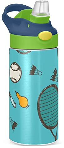 Mnsruu Badminton Water Bottle Insulated for Boys Girls, Stainless Steel Water Bottle with Straw, 20oz