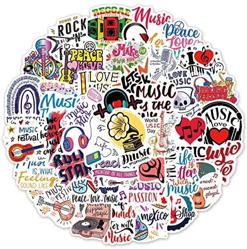 Musik Aufkleber Music Sticker Set 50 Stücke Niedlich Deko für Auto Laptop Skateboard Fahrrad Moped Motorrad Fahrrad Computer,Geeignet für Erwachsene Kinder