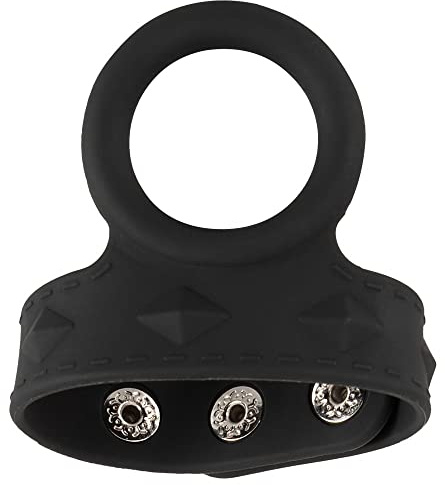 ORION Penisring - stimulierender Cock-Ring für Männer, im Nieten-Look, mit größenverstellbaren Hoden-Riemen, eng anliegend, schwarz
