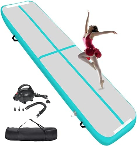 KIKILIVE 20CM Hoch Gymnastikmatte Tumbling Matte, 4M Aufblasbar Gymnastik Track Matte Air Turnmatte mit Luftpumpe Aufblasbare Sportmatte für Fitness/Outdoor/Yoga/Training usw