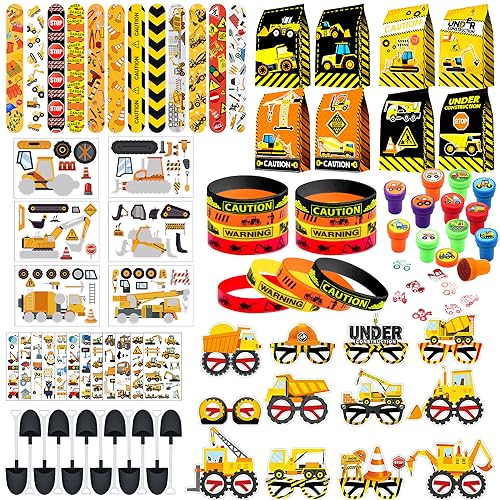 Bomboniere per feste di costruzione -occhiali di carta sacchetto regalo pale braccialetti schiaffo braccialetti in silicone Tattoo adesivi fai da te timbri, per tema scavatore bambini festa riempitivi
