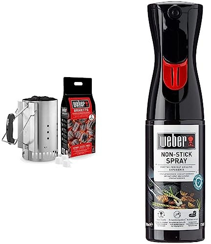 Weber Rapidfire? Barbecue Chimney Starter Set | Aluminium BBQ Fire Starter Set | Charcoal Briquettes and Firelighters & Non-Stick Spray | Non-Stick Cooking Spray for BBQ Grill