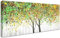 Grüner gelber Blüten Baum des Lebens Mit Rahmen Leinwand Bilder Wandkunst Bild auf Leinwand Malerei Poster Foto Bild Abstrakte Wandbilder Wohnzimmer Schlafzimmer Wanddeko Bereit zum Aufhängen 50x120cm