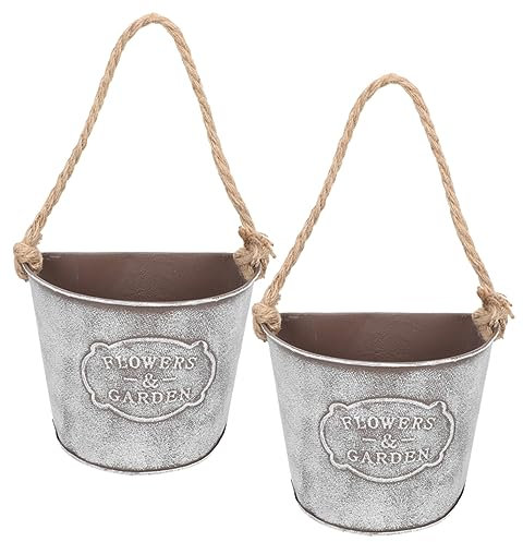 CAXUSD Lot de 2 pots de fleurs suspendus pour décoration d'intérieur, pot de fleurs d'intérieur rétro à suspendre au mur, pot de fleurs en fer, seau de fleurs en fer