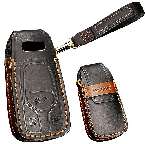 TECART Porte-clefs en cuir Coque de protection Accessoires pour Audi A4 Q7 Q5 TT A3 A6 Porte-clés Voiture 3 Boutons Noir