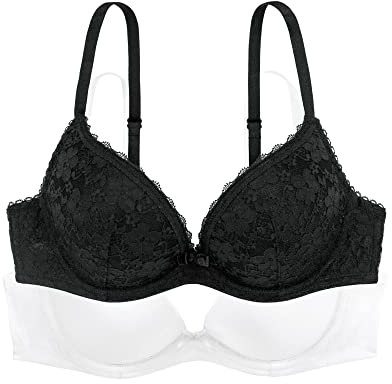 Dorina Damen Super Push Up BH mit Bügeln, Plunge T-Shirt BH, 2er Pack, SONIA-2PP, Schwarz/Weiß, 95B