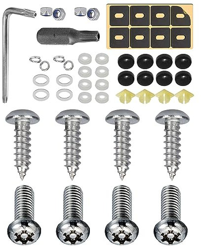 Anti Theft License Plate Screws,Tamper Resistant Licence Plate Kit,for Front Rear Frame Holder Mounting 1/4 Rust Proof Stainless Steel Bolts Fasteners Kit (Silver) 1996-2023