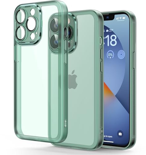 Honeyview Colored Clear Case for iPhone 13 Pro Max with Matte Border, Built-in Camera Lens Protector, Non-Yellowing, Shockproof, Armour Phone Cover for Apple iPhone 13 Pro Max 5G - Green