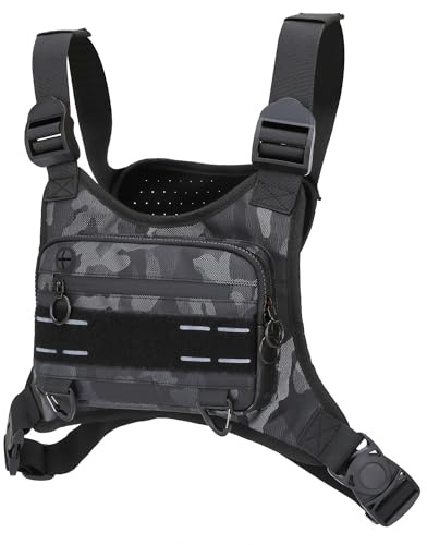 KOCULEMI Wasserabweisende Brusttasche für Männer und Frauen – Minimalistischer Laufrucksack für Workouts, Lauf-Telefonhalter mit extra Stauraum, leichte Laufweste, Motorrad-Brusttasche, Camo-black,