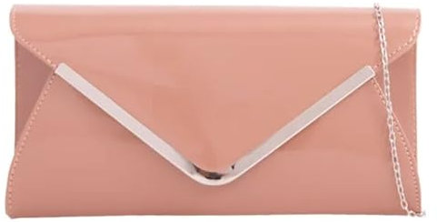 UShopUK Pochette da sposa in tinta unita, in pelle verniciata, per balli studenteschi, matrimoni, serate, feste, borsa a mano, Beige scuro, medium