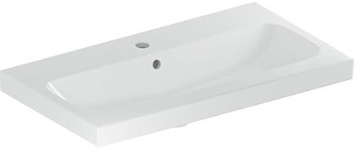 Geberit iCon Light Waschtisch mit verkürzter Ausladung, 75 cm x 42 cm, mit Hahnloch, mit Überlauf,501842, 501.842.00.2, Farbe: Weiß
