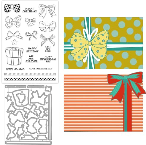ORIGACH Bogen und Sprüche klare Stempel und Stanzen Set für Kartenherstellung Grüße Wörter Silikonstempel Stanzformen für DIY Scrapbooking Album dekorative