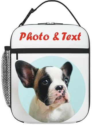 Personalised Lunch Bag Custom Insulated Lunch Box with Photo/Name for Adults Boys Girls Women Men, Design Your Own Portable Meal Bag with Water Bottle Holder and Handle