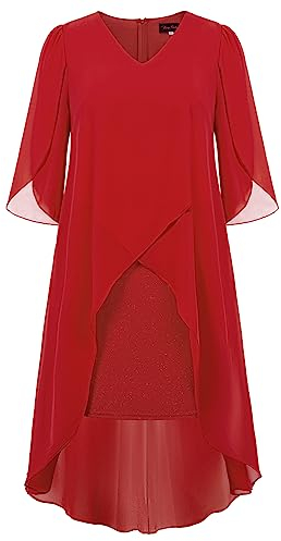 Hanna Nikole Damen Große Größen Chiffon Cocktailkleid Cape Business Kleider Rot 46 Große Größen