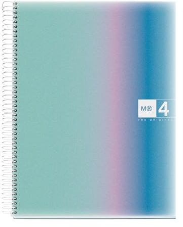 Miquelrius A4-Notizbuch, kariert, 5 mm, 120 Blatt mit 70 g/m², 4 farbige Streifen, Spiralbindung, Einband aus Polypropylen, 4 Löcher, Notebook A4 Aurora Santorin