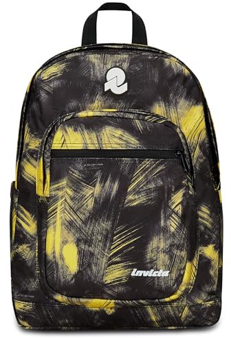 Invicta Jelek Schulranzen, Daypack, Tagesrucksack, Rucksack mit Trinkflaschenfach, Laptopfach, Extra Platz - 38 LT - Unisex, für Schule, Sport und Freizeit, Uni, gelb-schwarz, Mädchen, Jungen