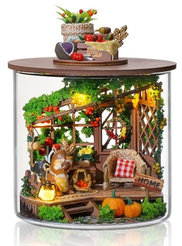 Cuteefun DIY Miniatur Haus Puppenhaus Kit, DIY Holz Traum Flasche Kit mit Staubabdeckung, Handgemachte Handwerk für Erwachsene, Kreative Raum, Geschenk, Weihnachtsfeier (EIN Moment der Fülle)