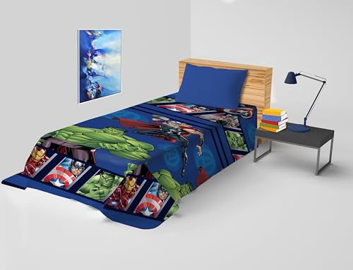 Avengers, Disney Tagesdecke für Einzelbett, Nicht gepolstert, für Einzelbett, 170 x 270 cm, 100% Baumwolle, Disney, Marvel