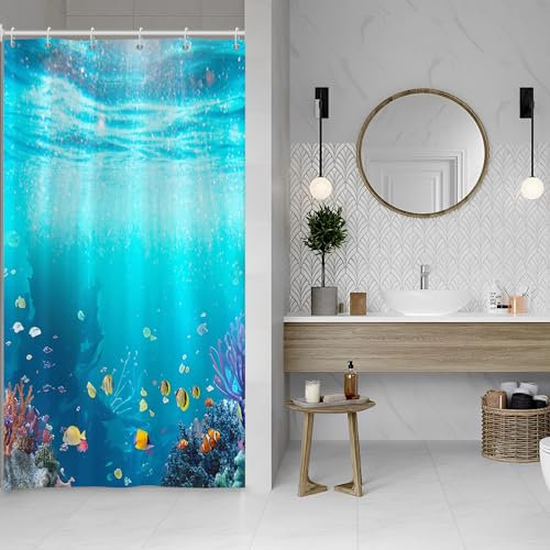 SDOTPMT 90x183cm Tenda da doccia mondo sottomarino colorato corallo pesci tropicali tema animali subacquei Tenda per vasca da bagno per bambini decorazione bagno impermeabile con ganci