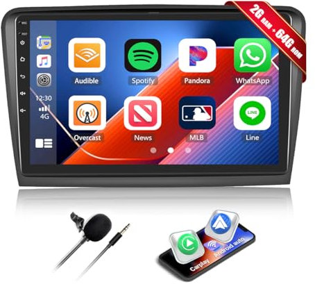 2G+64G 8Core CAMECHO Android 13 Radio de Coche para Skoda Superb 2 2009-2013 con GPS Carplay Android Auto,Radio 2 DIN con Pantalla de 10 Pulgadas con Bluetooth RDS 32EQ DSP Mirror Link