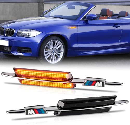 POPMOTORZ LED Blinker Seitenblinker Schwarz mit Canbus Fehlerfrei 2835 SMD für BMW 1 Series E82 E88 3 Series E90 E91 E92 E93 5 Series E60 E61, 2 Stücke