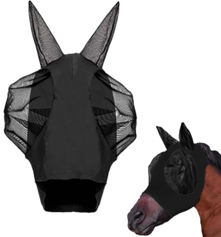 UEAVOID Dehnbare Pferde Fliegenmaske Weiches Netz mit OhrenschutzAtmungsaktiv und bequem für Ideal für Pferde Aller Größen und Rassen-Schützt vor Fliegen,Mücken und Anderen Insekten