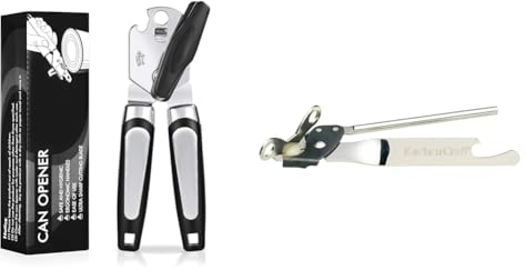 Tin Opener, Lychico 3-in-1Can Opener Handheld Heavy Duty Stainless Steel Can Openers & Kitchencraft Butterfly Can Opener, Stainless Steel, Safety and Comfort, 17.5 x 3.5 x 2cm, Silver