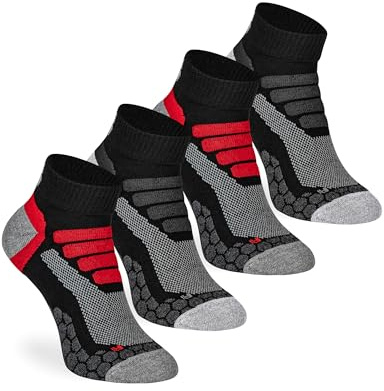 mehrstrumpf 4 Paar Kurze Wandersocken Sneaker – Outdoor Hiking Trekking – Anti-Blasen Polsterung – Vollfrottee Schutz für Herren & Damen Coolmax Allwetter